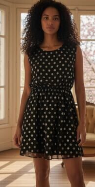 A. Byer Black with Metallic Polka Dot Cinch Waist Dress size Small